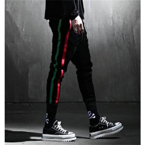 Big fashion mens new striped lace up legging trend casual pants mens and womens sports pants elastic waist