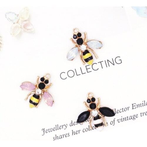 5pcs 22*23mm enamel bee charm Mosaic rhinestones for diy jewelry making cute earring pendant bracelet necklace Finding XL743
