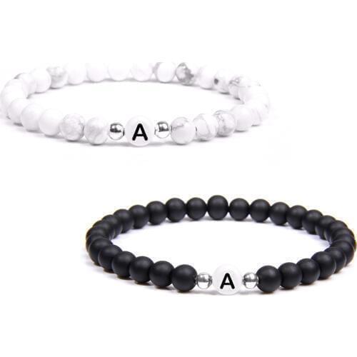 Natural turquoises Letters stone Bead Name Bracelet for women men couples love Friendship Lucky white black Letter Bracelets diy