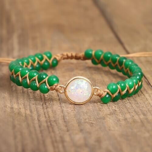 Natural Stone Wrap Bracelets Opal Charm Handmade String Braided Yoga Friendship Bracelet Bangle Bohemian Jewellery