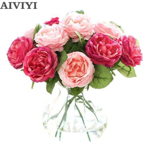 Night Rose Artificial Flower Fresh Rose Peony Silk Floral Vivid Leaf Home Wedding Decoration DIY Party Garden Office Decor