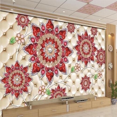 Beibehang Wallpaper for Living Room Romantic Crystal Ruby Flowers Wall paper Photography TV Background wallpaper for walls 3 d