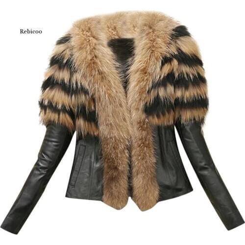 Autumn Women Crop Leather Jacket Plus Size Winter Clothes Slim Faux Raccoon Fur Pu Leather Jacket Woman Autumn Coats and Jackets