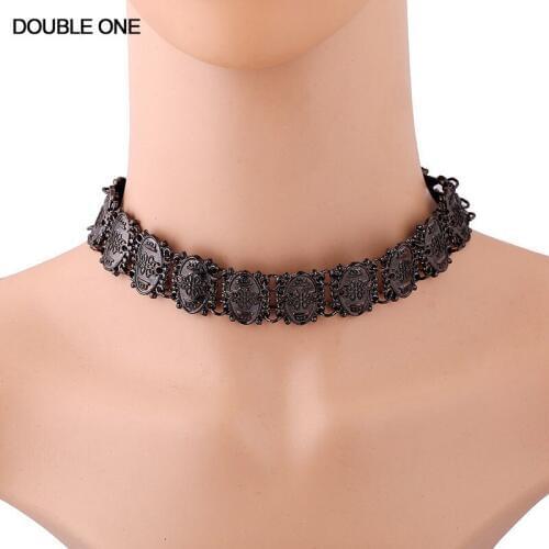 Vintage Pattern Collares Choker Gold Silver Black Necklace Fashion Statement Fine Jewelry for Women Gift