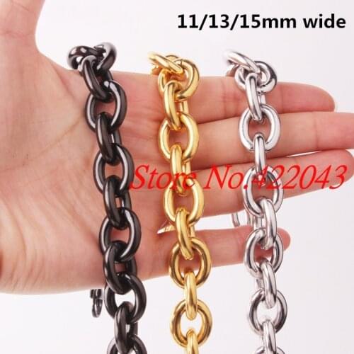 Granny Chic 8/11/13/15mm Mens Chain Silver Gold Black color Stainless Steel Big O Oval Chain Necklace Top quality Jewelry