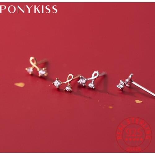 PONYKISS Trendy 925 Sterling Silver Cherry Fruit Zircon Stud Earrings for Women Party Fine Jewelry Minimlist summer Accessory