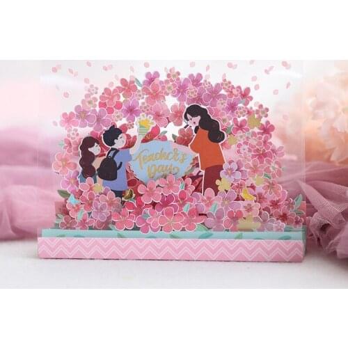 3D Handmade Full-blown Flowers Teacher and Student Paper Invitation Greeting Cards Postcard September 10th Teachers' Day Gift