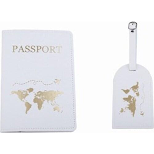 Q1QA 1Set PU Leather Luggage Tag Passport Case Wallet for Couples Honeymoon Wedding Gift Travel Organizer