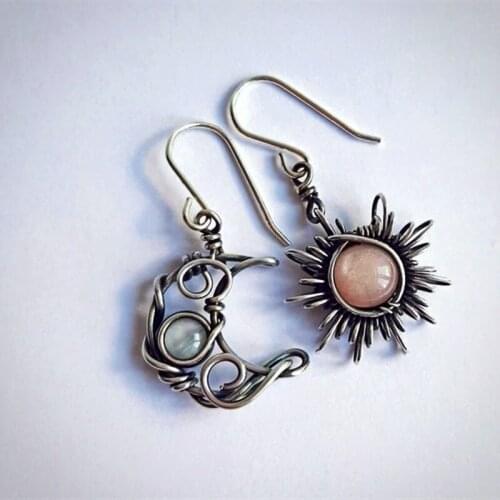 New Tide Bohemia Sun and Moon Earrings Silver Color Crystal Drop Earrings Women Female Boho Fashion Jewelry Gift for Her