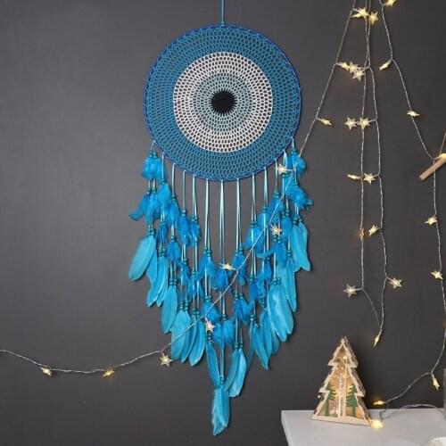 Dreamcatcher Net kids room decor aesthetic chakra home wall nordic decor hanging boho decoration windchime Feather Crafts blue