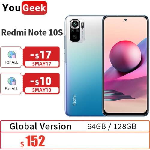 Xiaomi Redmi Note 10S Smart Phone 64GB/128GB Helio G95 64MP Camera 6.43'' AMOLED Screen 5000mAh 33W Fast Charging Global Version