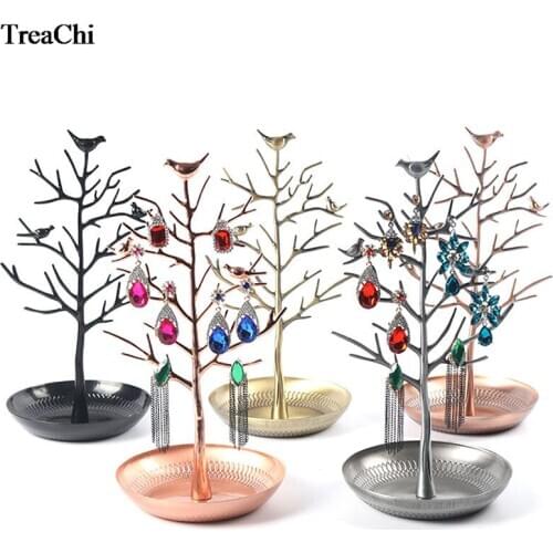 Birdie Tree Earrings Jewelry Display Rack Alloy Tree Display Rack Acacia Tree Shelf Earring Holder Jewelry Organizer