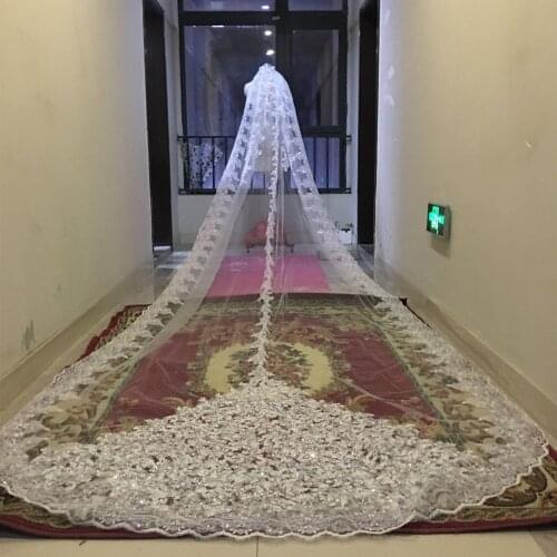 Sparkling Sequins Bride Cathedral Bridal Veils Lace Edge 1 Layer With Metal Comb 3M 4M 5M Long Wedding Veil Wedding Accessories