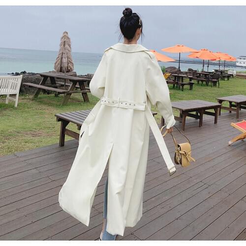 White Trench Coat Womens Long Section Autumn 2020 Popular Korean Windbreaker Loose Cute Sweet Spring Coats For Lady K117