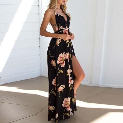 Vintage Floral Print Maxi Dress Women Boho Long Dress V-Neck Casual Shirt Dresses Robe Vestido De Mujer