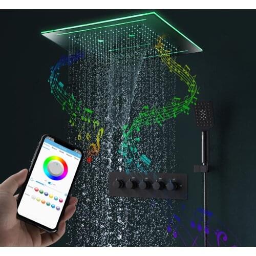 40 CM Square Colorful LED Ceiling Shower Head Faucet Set Rainfall Waterfall SPA Massage Bath Rain Shower Mixer