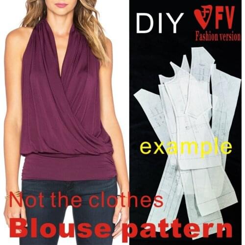 Ladies stretch knit shirt pattern 1:1 cutting drawing sleeveless V-neck strapless garment pattern BXS-33