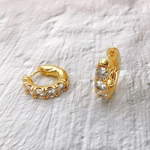 Women shiny glass crystal earrings small hoop gold plated diamond earrings jewelry