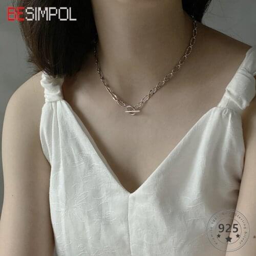 Besimpol Hot Sale Choker Silver 925 Necklace for Women High Quality Thick Wide Chain Minimalist Party Necklace 925 Fine Jewelry