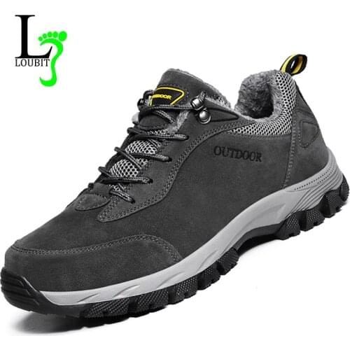 Winter Suede Ankle Boots Men Walking Shoes Non-slip Outdoor Sneakers Men Plush Snow Boots Warm Rubber Hiking Shoes Plus Size 49