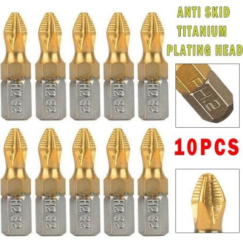 10pcs 1/4" Shank Titanium Alloy Steel Anti-slip Magnetic Screwdriver Drill Bits For Tools Parts Screwdriver Drill Bits