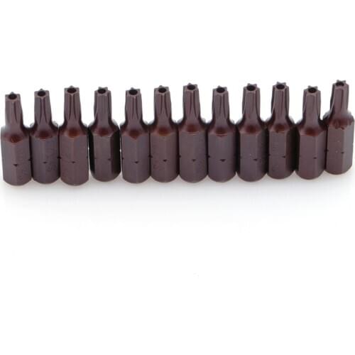12Pcs T20 1/4" Hex Shank Magnetic Torx Security Screwdriver Bits With Hole 25mm