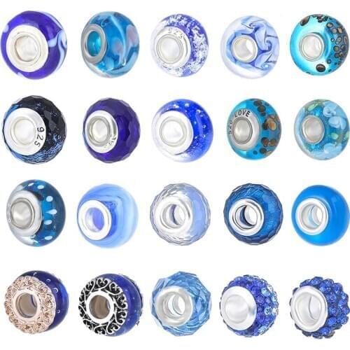 2Pcs/Lot Trendy Blue Murano Crystal Glass Charm Fit Charms Silver Color Womens Bead DIY Bracelet for Men Jewelry Making