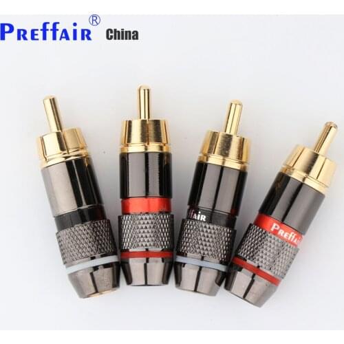 4Pcs Praffair RCA Plug Gold Plated Male Double Self-Locking Lotus Wire Connectors Audio Adapter