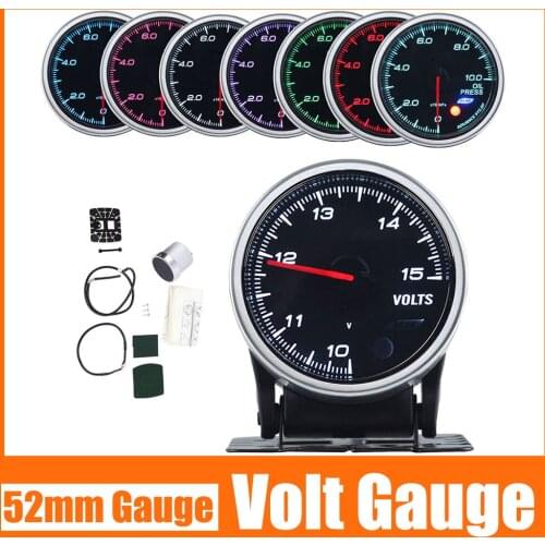52MM Volt Gauge Rang 10-15 7 Color Backlight Voltage Meter Smoke Lens Stepper Motor 12V 2 Inch