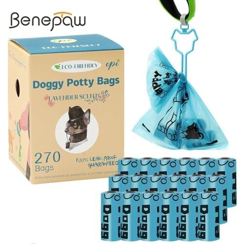 Benepaw Biodegradable Dog Poop Bags Hand Free Clip Eco-friendly Leak-Proof Strong Pet Waste Bag Easy to Tear 120/270 Pieces