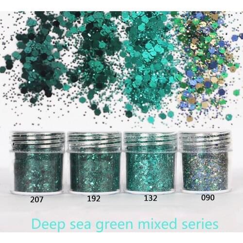 Holographic Effect Nail Glitter Deep Sea Green Mixed Series Fine Glitter Sparkles For UV Gel Polish Nailart 10ml/Jar 3ml/Box