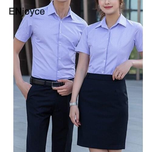 Summer Women Men Short Sleeve Blouse Workwear Bussiness Professional Hotel Shirts Office Ladies Tops Uniform Clothing