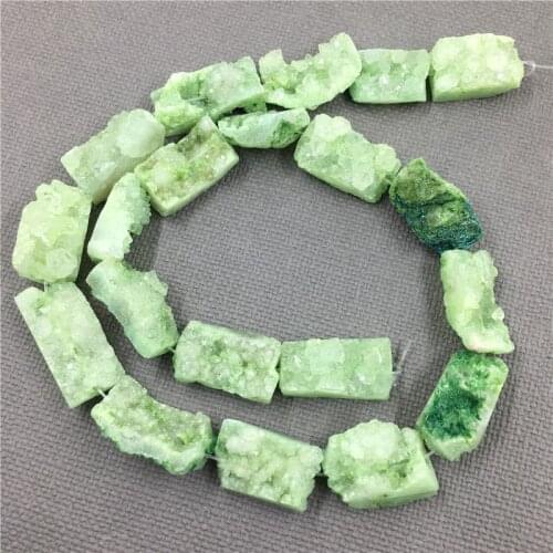 MY1274 Druzy Quartz Crystal Beads,Rectangle Raw Green Drusy Geode Beads For Jewelry 10x10-25mm 15.5" strand