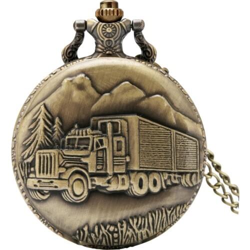 Retro Bronze Train Front Locomotive Engine Necklace Pendant Quartz Pocket Watch Gift For Men Women With Necklace Drop Shipping
