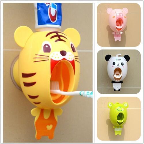 Cartoon Toothpaste Dispenser Strong Suction Sucker Bathroom Accessories Set Toothbrush Holder Automatic Tooth Brush Holder Child