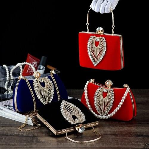 Elegant Retro Chain Handbag for Women Evening Clutch Bag Rhinestone Wedding Bridal Clutch Purse Female Shoulder Bag ZD2016