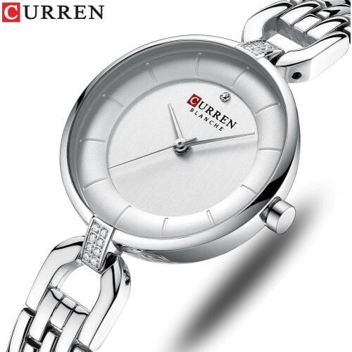 Luxury Brand CURREN Simple Casual Quartz Watches Women Silver Dress Wristwatch Female Clock Ladies Watch with Stainless Steel