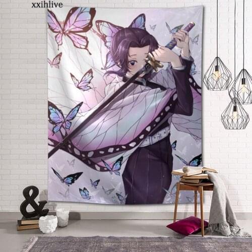 Custom Tapestry Anime Kochou Shinobu Printed Large Wall Tapestries Hippie Wall Hanging Bohemian Wall Art Decoration Room Decor