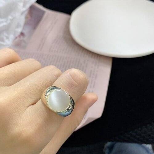 GSOLD Trendy Geometric Metal Retro Transparent Stone Classic Alloy Opening Adjustable Ring Women Girls Party Jewelry Gifts