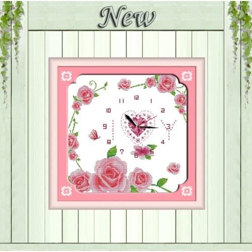 Crystal love flower clock paintings counted printed on canvas DMC 14CT 11CT Chinese Cross Stitch Needlework Sets Embroidery kits