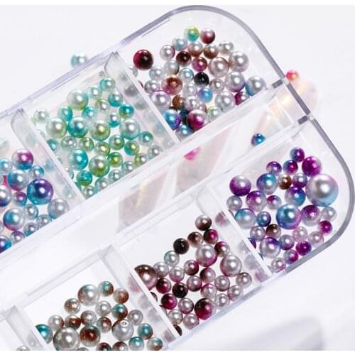Glue On Nails Pearls Mix Size DIY Accessories Colorful Round Beads Nail Decoration Crystals Use For Garment Clothes