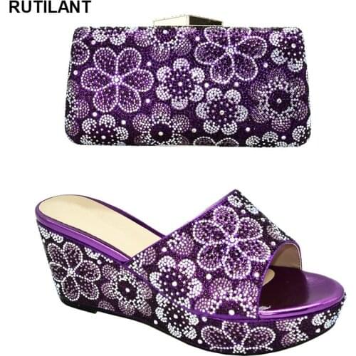 African Shoe and Bag Set Decorated with Rhinestone Summer High Heeled Shoes for Women Italian Shoes with Matching Bags 2020