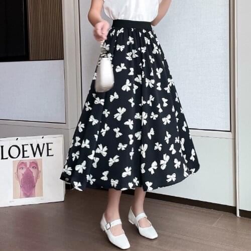 Korean Version of Printed Long Skirt Womens 2021 Summer New Elastic Waist Temperament Big Putty Breathable Skirt