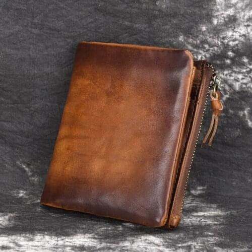MAHEU Leather Short Wallet Vintage Fashion Coin Purse Wallet Of Men Male Soft Cowskin Short Purse Male Small Wallet RFID