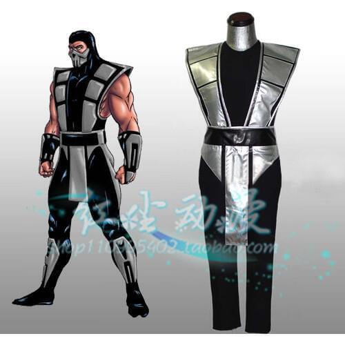 Scorpion Mortal Kombat 3 Silver Outfit Cosplay Costume with gloves and mask 5 colors can choose Any Size
