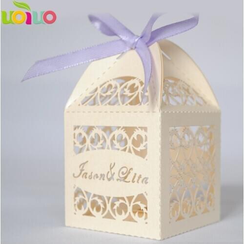 Laser Cut fence Wedding Favor candy Box with Ribbon birthday party favor souvenir wedding box