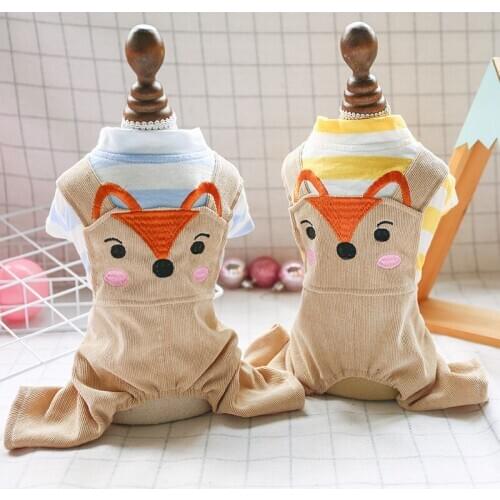Fox Variant Pets Clothing Stripe Splicing Jumpsuit Spring Autumn Cotton Dog Clothes For Dogs Yorkshire Overalls Puppy Apparels