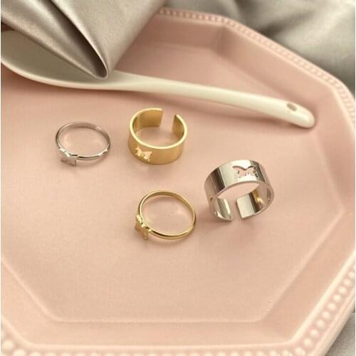 Trendy Gold Butterfly Rings For Women Men Lover Couple Rings Set Friendship Engagement Wedding Open Rings 2021 Jewelry