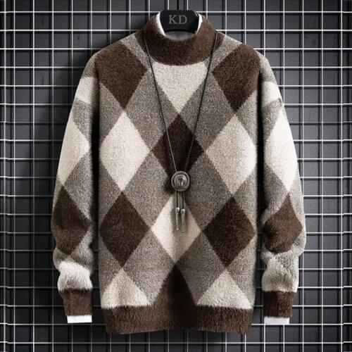 Mens Sweater Autumn Winter Anime Pattern Slim Sweaters Men Round Collar Pullovers 2021 Casual Thick Knitwear Warm Sweater Mens