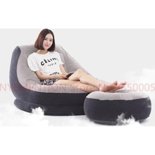 Flocking inflatable lazy sofa bed single sofa nap lounge modern simple bedroom chair with pedal,footstool bean bag chair 1pcs